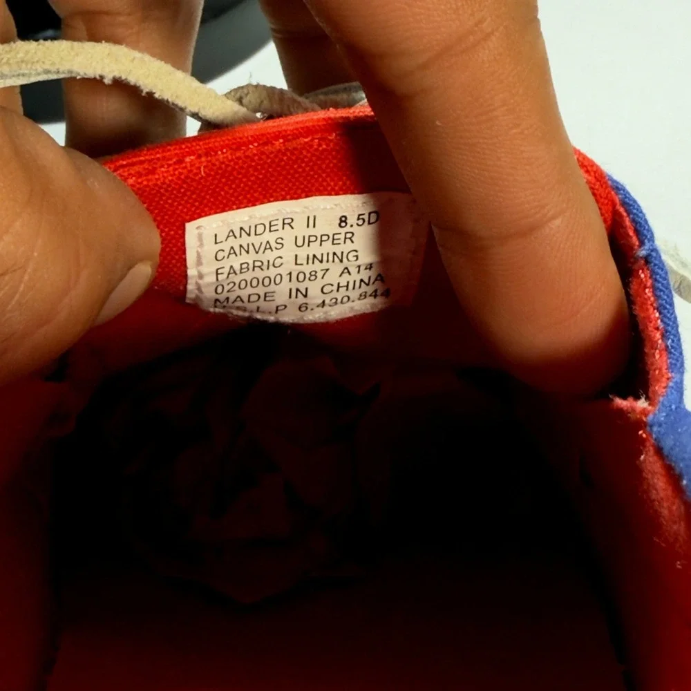 Polo Ralph Lauren Lander II Boat Shoe Mens 8.5 Red Blue New Canvas Sneaker